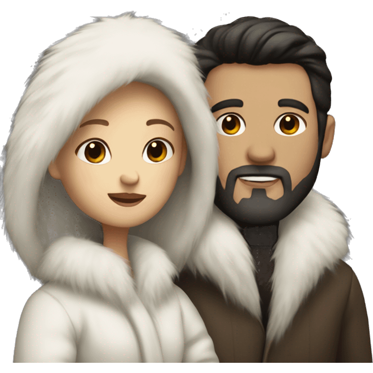 Dark haired White couple in long fur coats emoji