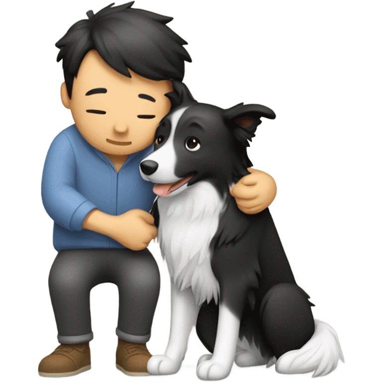 A Chinese man hug a border collie
 emoji