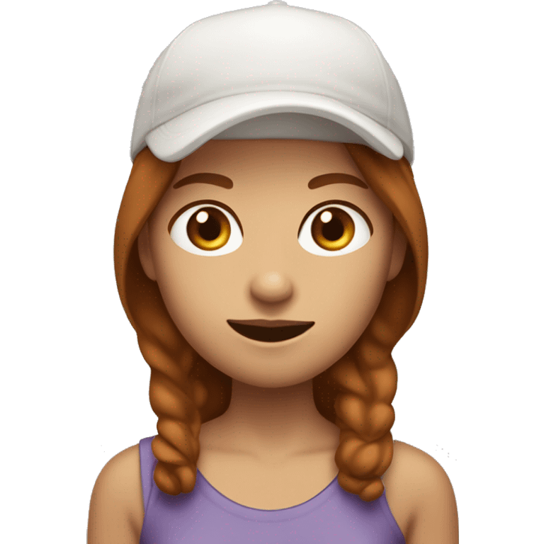 A slightly taned, very dark ginger/brown haired, woman with a cap saying “kiksagi” eating chocolate emoji