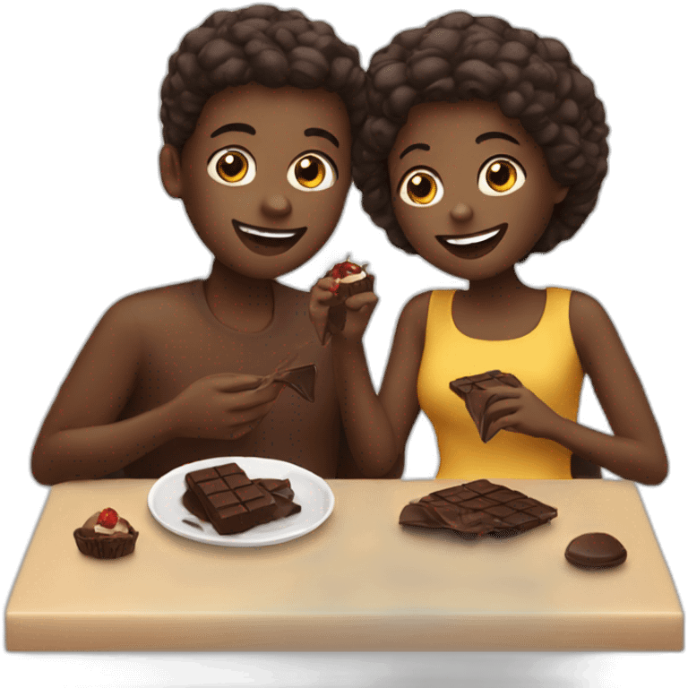 black couple eating chocolat emoji