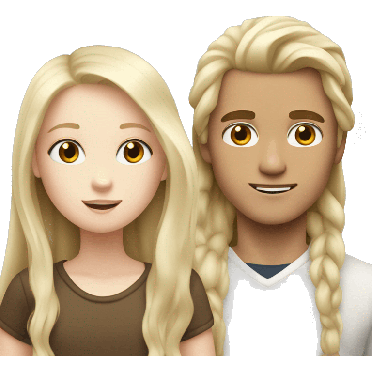 A boy with brown long hair that is pale and a white pale blonde haired girl  emoji