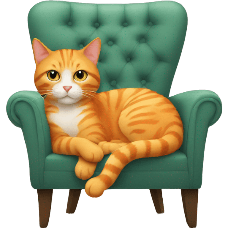 orange cat drinking tea looking at camera sitting in a chair emoji