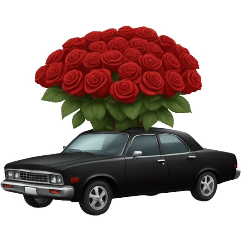 black pastel car in the trunk many roses red emoji