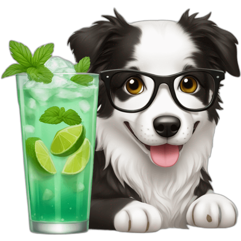 puppy border collie with glasses drinking mojito emoji