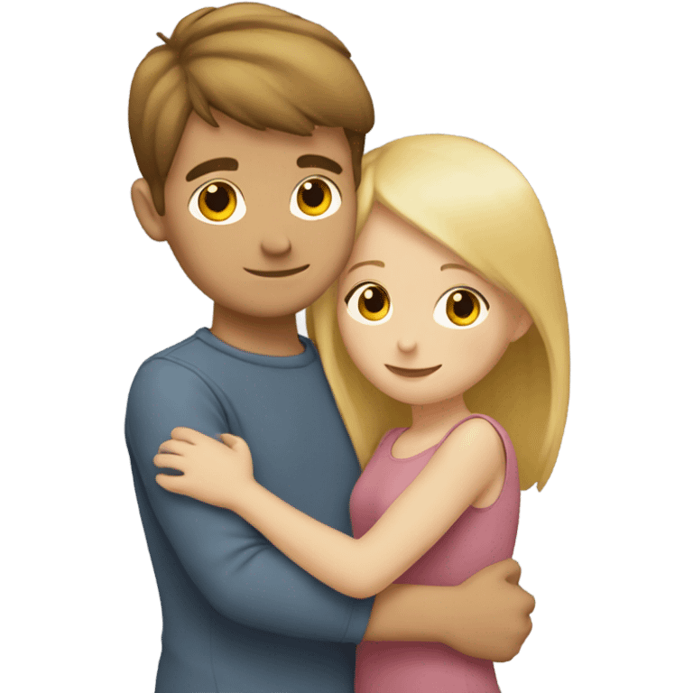 Boy with brown hair hugging a girl with blonde hair  emoji