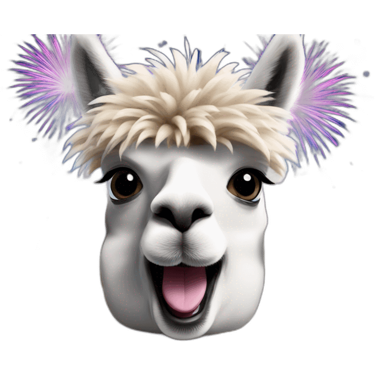 alpaca with bright blue fireworks exploding behind emoji