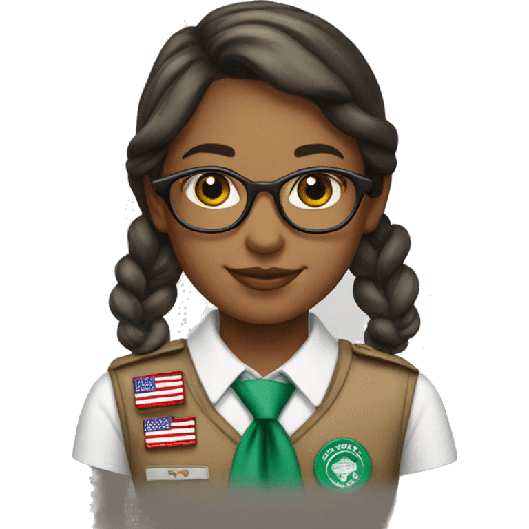 girl scout with badges and red white stripes tie emoji