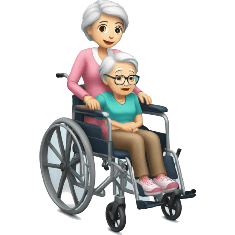  girl pushing grandma in wheelchair emoji