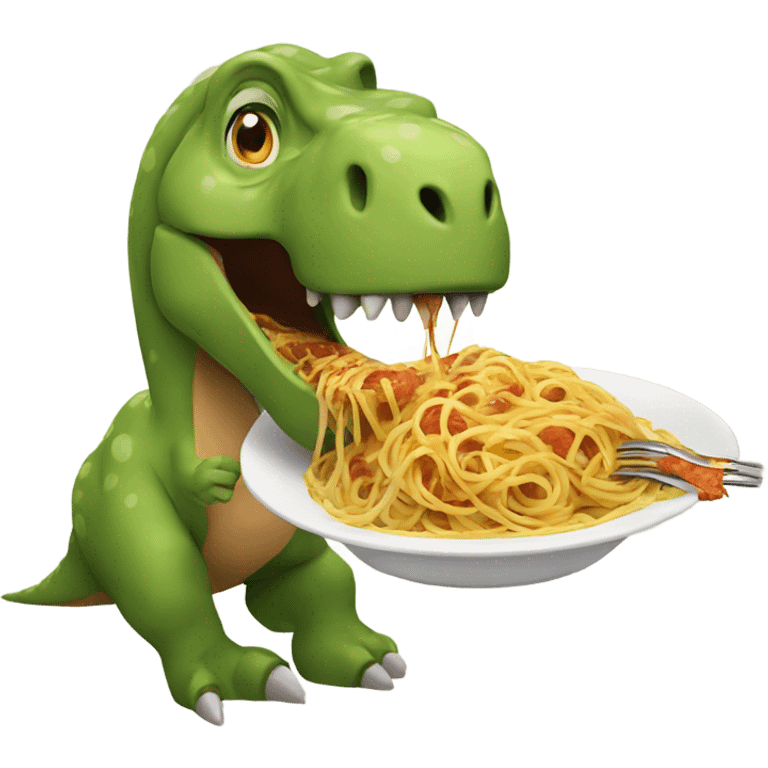 Dinosaur eating spaghetti emoji