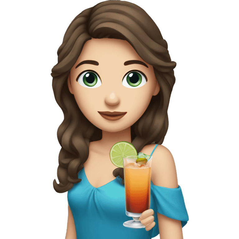 Girl with Brown hair and blue eyes holding a cocktail emoji