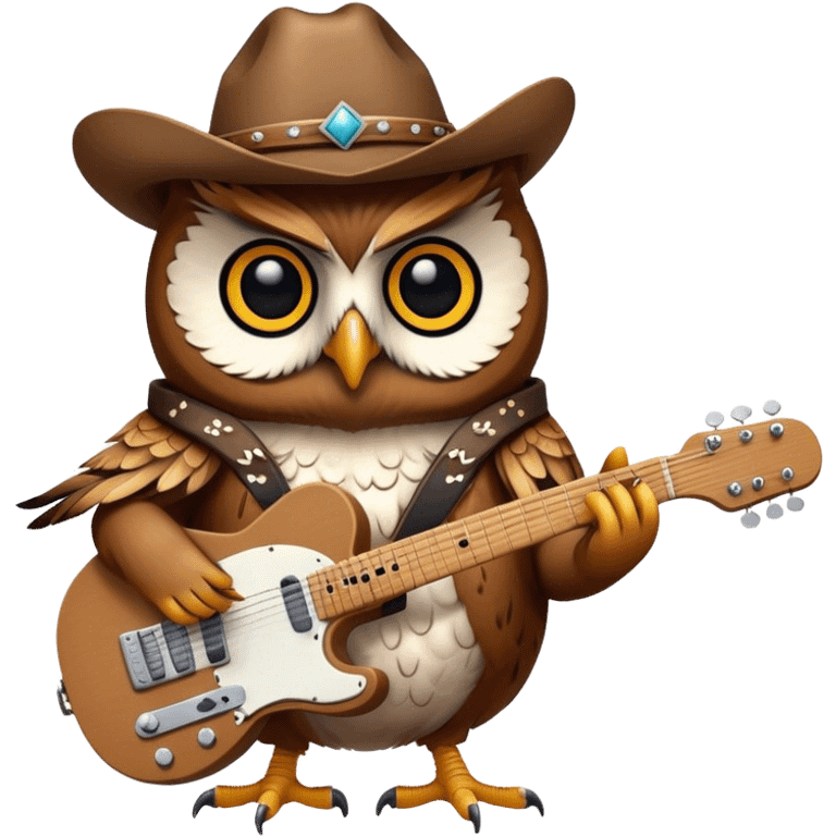 A cowboy owl playing a telecaster emoji