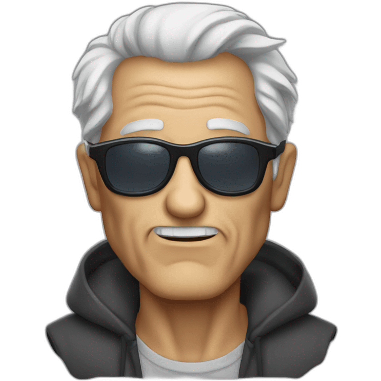 Scary old guy wearing shades written evil emoji