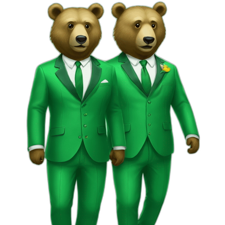 two gay bears in green suits emoji