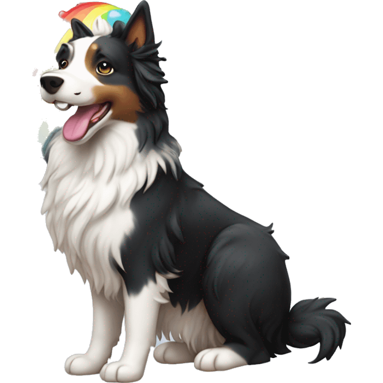 Border collie unicorn with rainbow  emoji