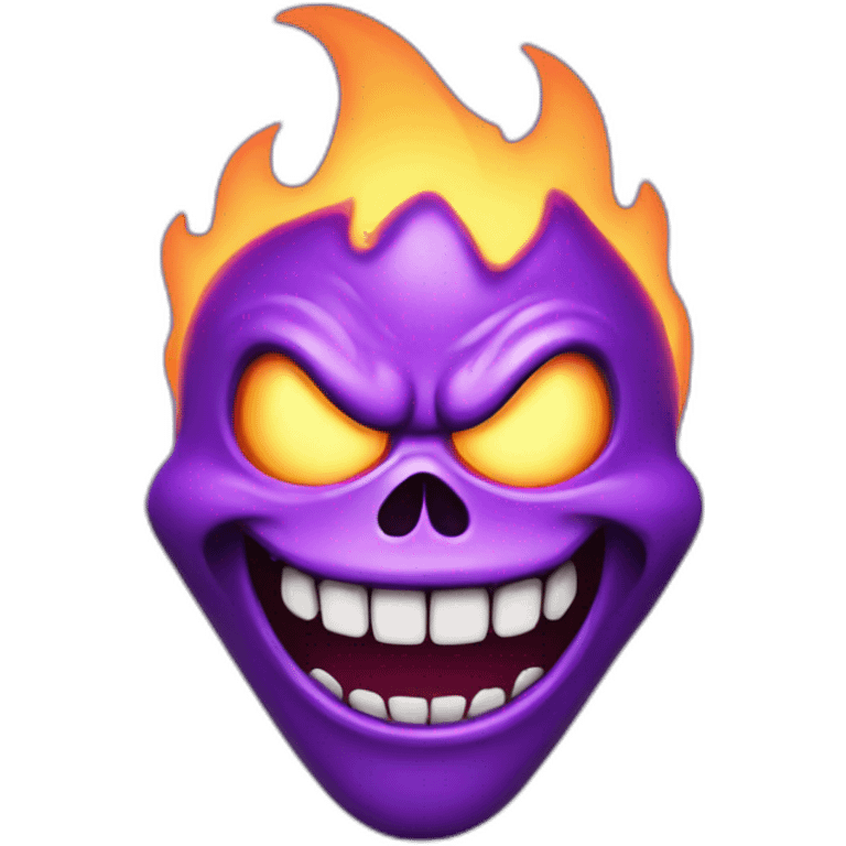 purple flaming skull face grinning angry moustache emoji