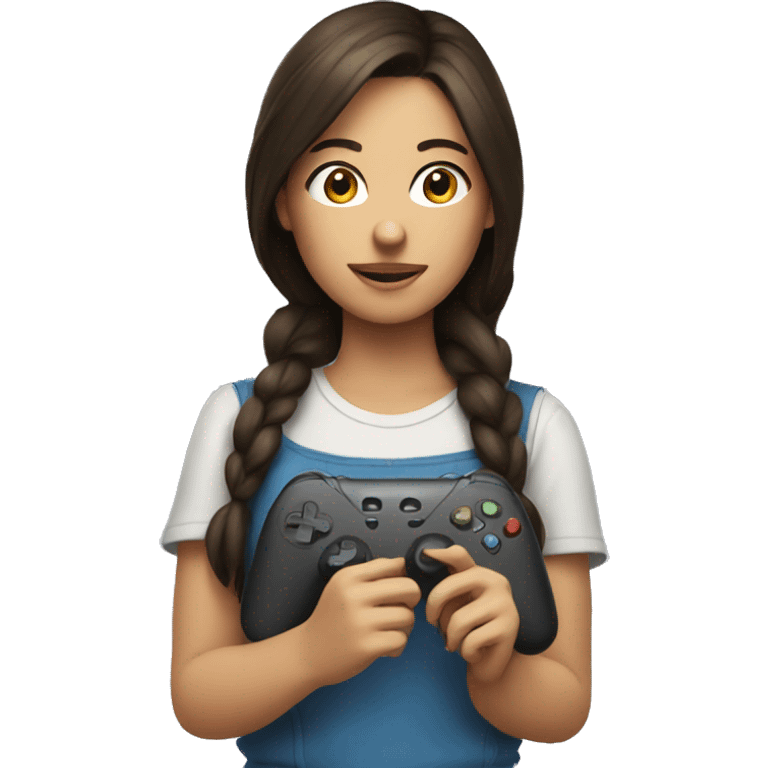 Brunette girl playing videogames emoji