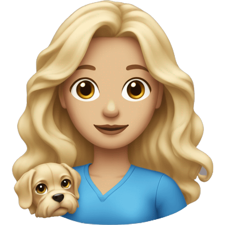 Woman with soft wavy hair,blonde,blue eyes,holding a dog  emoji