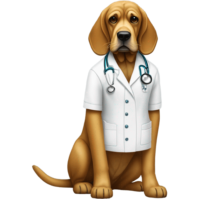 Full body White and gold bloodhound as a doctor in medical mask with JJC monogram. emoji