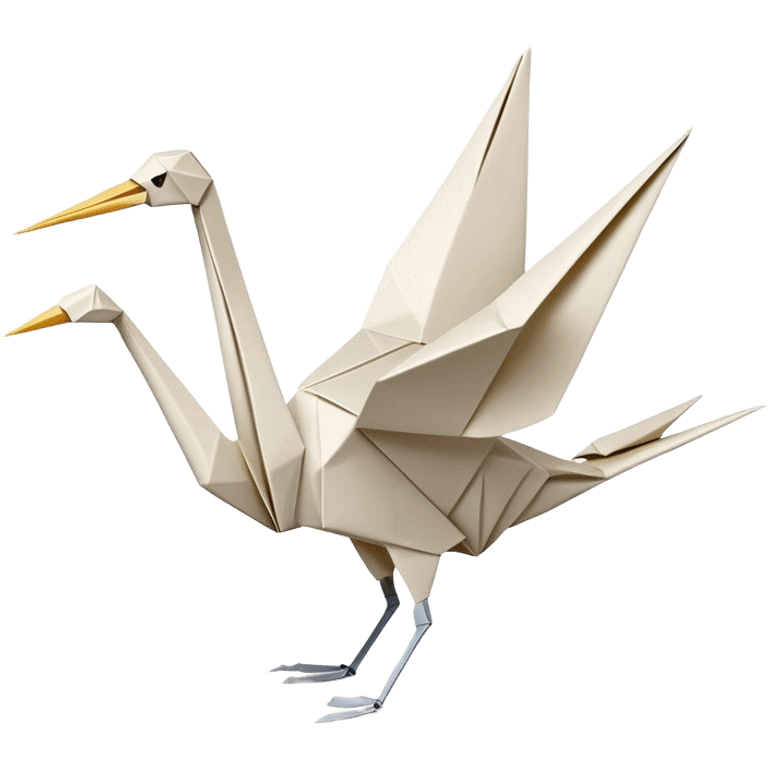 Cinematic Realistic Origami Crane Emoji, featuring a beautifully folded paper crane with crisp, delicate edges and intricate creases. The elegant structure casts soft shadows under warm, natural lighting, with a subtle texture of fine paper enhancing its serene and symbolic presence. emoji