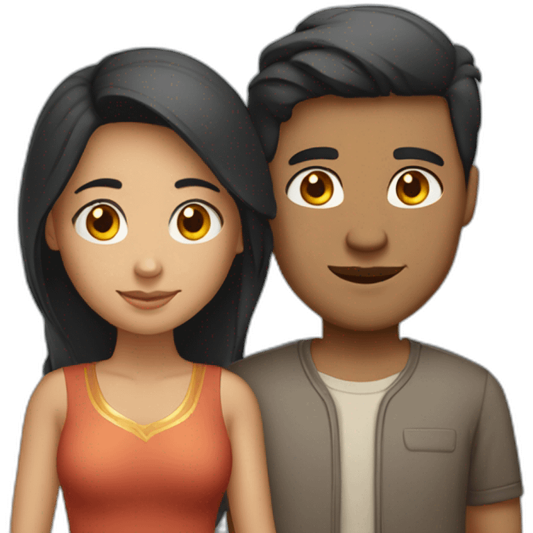 light skinned chinese man -dark skinned indian woman couple emoji