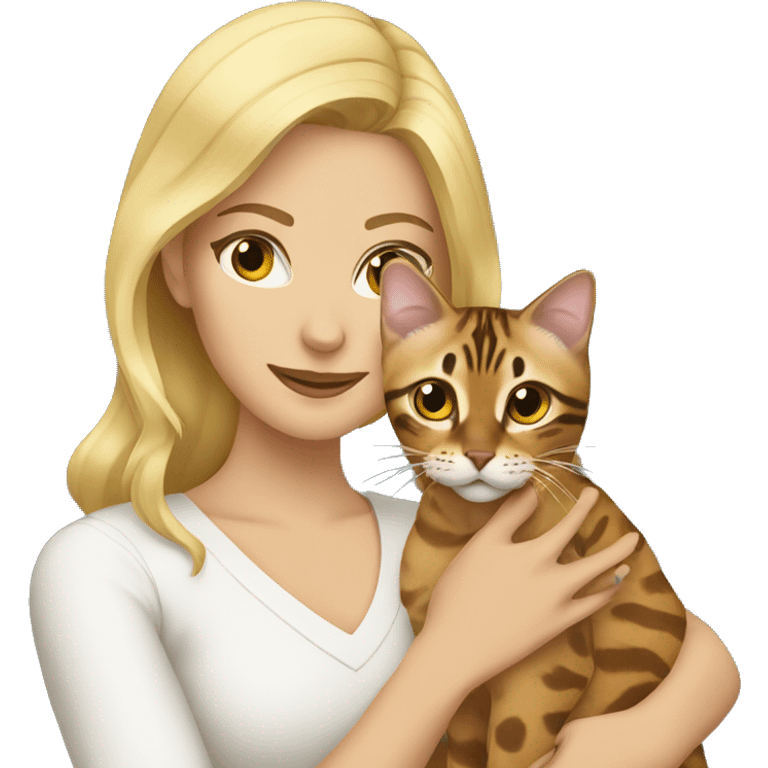 A blonde woman holding a bengal cat emoji