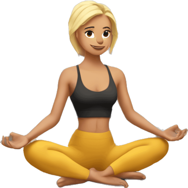 The blonde does yoga on a mat with a view of the mountains emoji