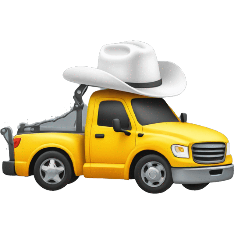 tow truck with white cowboy hat on cab emoji