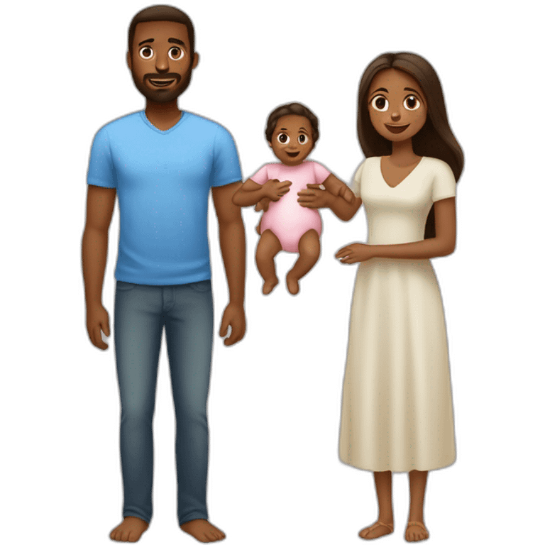 Brown haïr man with long Brown haïr woman with baby girl emoji