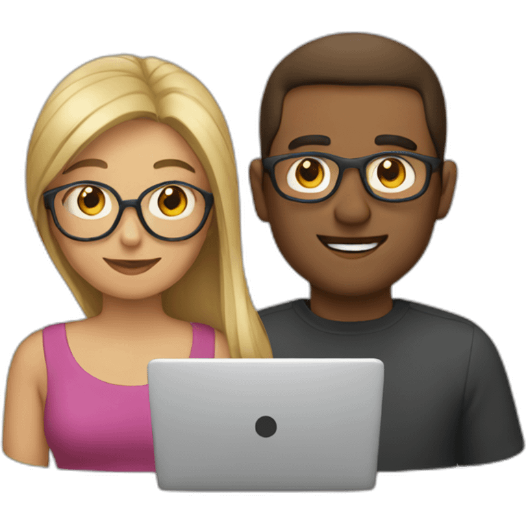 Man and woman readding from their laptop computers emoji