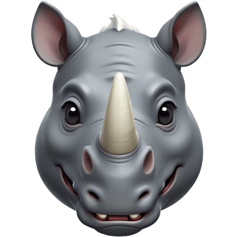 Cinematic Comical Rhinoceros Portrait Emoji, Head tilted dramatically with an exaggeratedly amused expression, featuring a striking, glossy slate-gray hide with a boldly textured white horn, wide, expressive eyes filled with playful disbelief, Simplified yet hilariously expressive features, highly detailed, glowing with a slightly sassy glow, high shine, dramatic yet playful, stylized with an air of cheeky wild mischief, bright and endearing, soft glowing outline, capturing the essence of a spirited and over-the-top rhinoceros, so meme-worthy it feels like it could charge its way into internet fame instantly! emoji