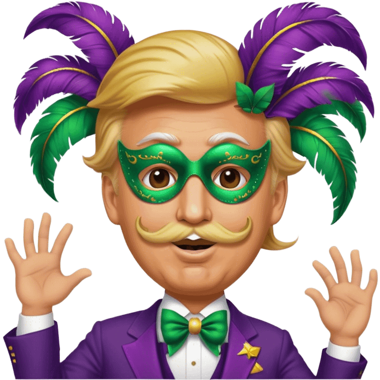 Donald trump dancing at Mardi Gras with a large moustache  emoji