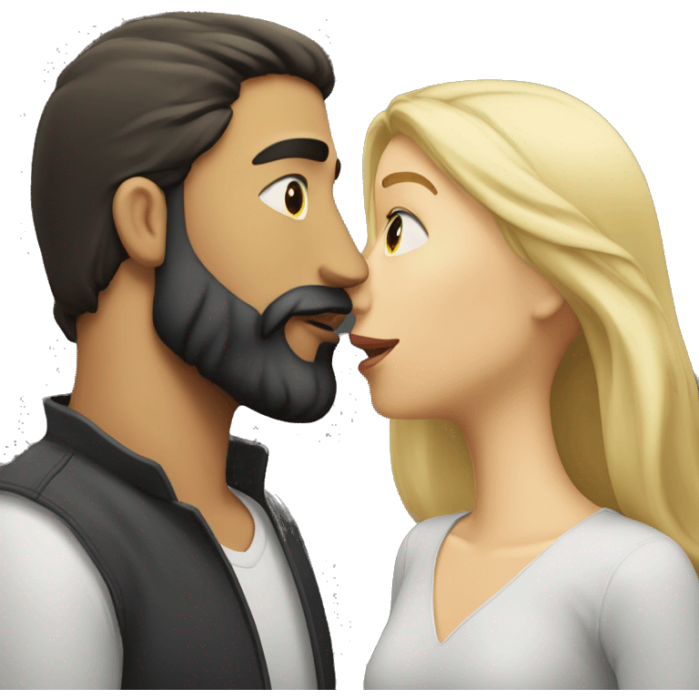 Dark hair man with beard kissing a blond woman  emoji