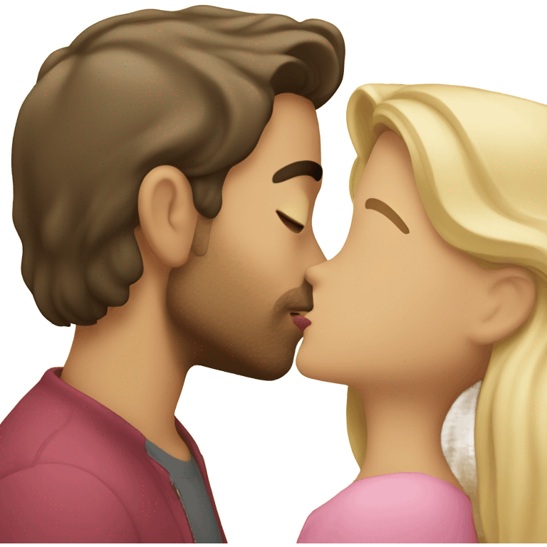 brunette girl kissing blonde man emoji