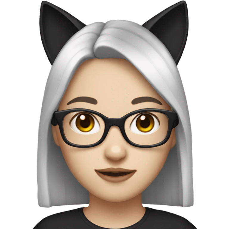 super pale girl with black hair black cat ears and glasses  emoji