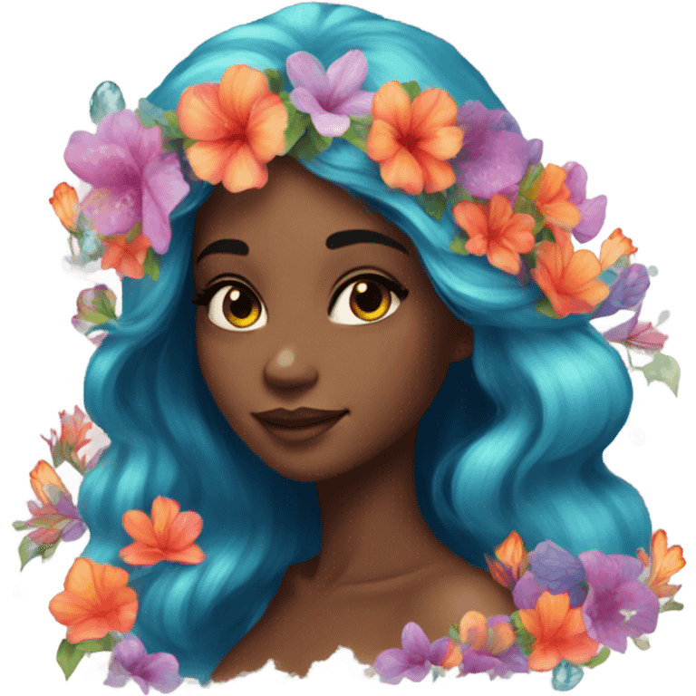 A pretty mermaid with flowers, portrait emoji