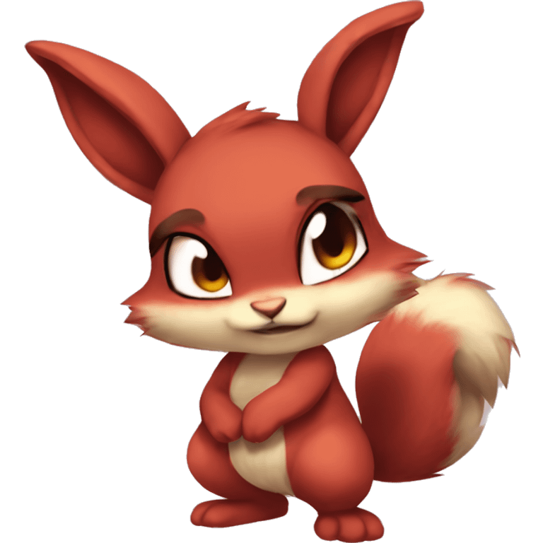 Anthro Sona Cool Angry Fakemon Full Body Red Rabbit Squirrel Chibi Cute  emoji