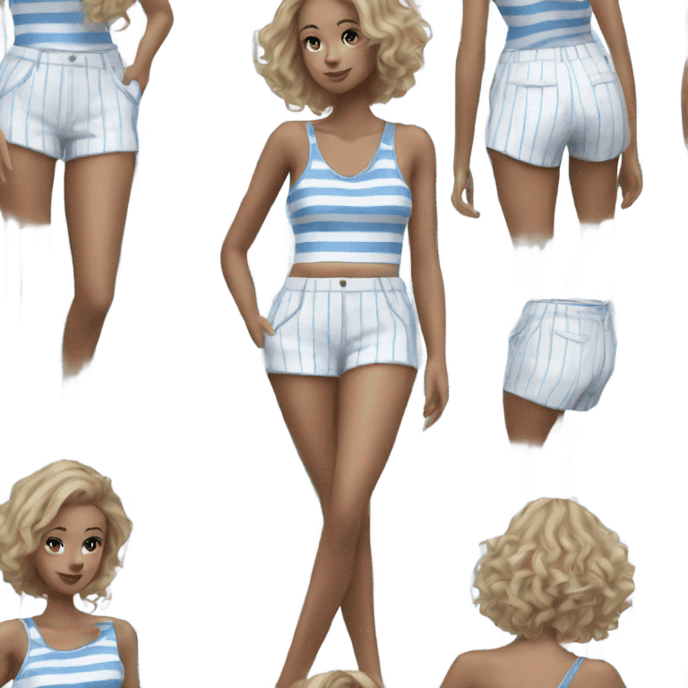 realistic women's shorts pin stripe white and blue emoji