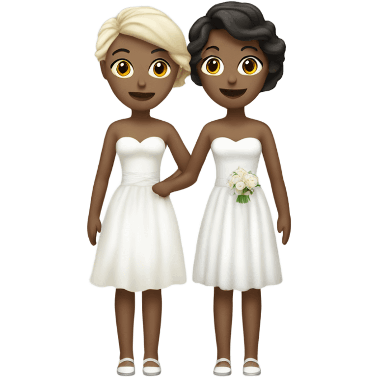 Lesbian wedding with two brunette white girls in white dresses  emoji