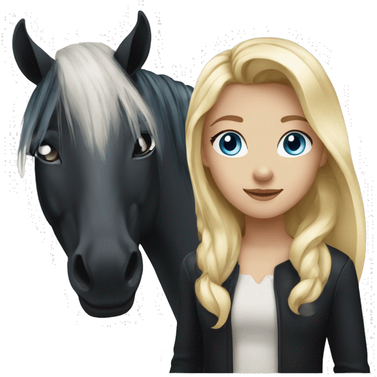 blonde girl with blue eyes and a black horse with white diamond and black mane emoji