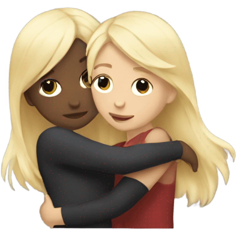 Dark hair girl hugs blonde  emoji