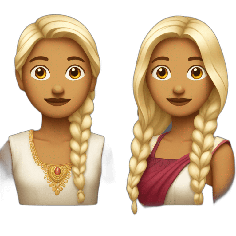 Indienne au cheveux long et français aux cheveux blond foncé emoji