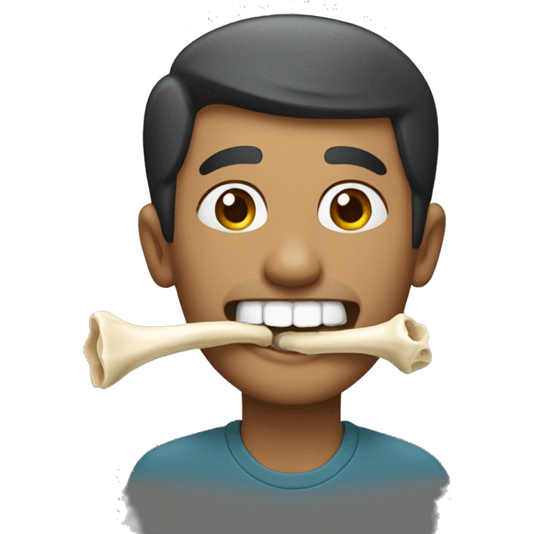 A man smiles with a bone in his mouth emoji