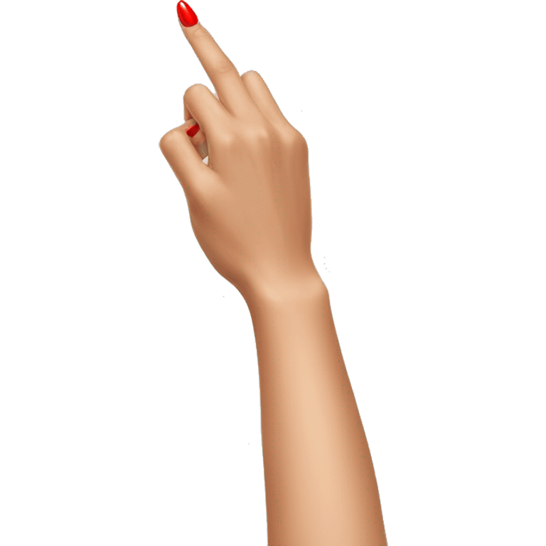 woman hand pointing index finger, red nail varnish. top of the hand is showing emoji