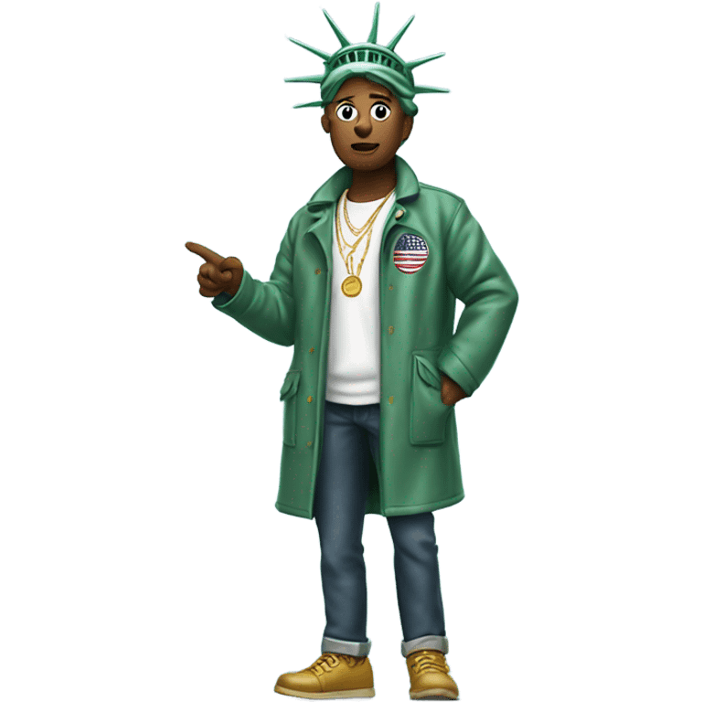 The Statue of Liberty wearing a jacket blowing a kiss emoji