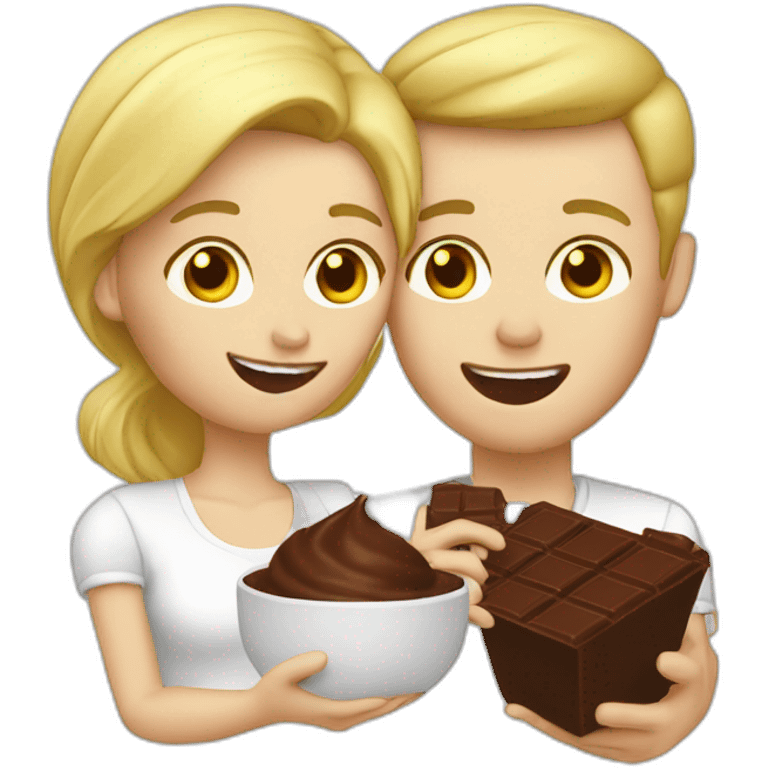 blond white couple eating chocolat emoji