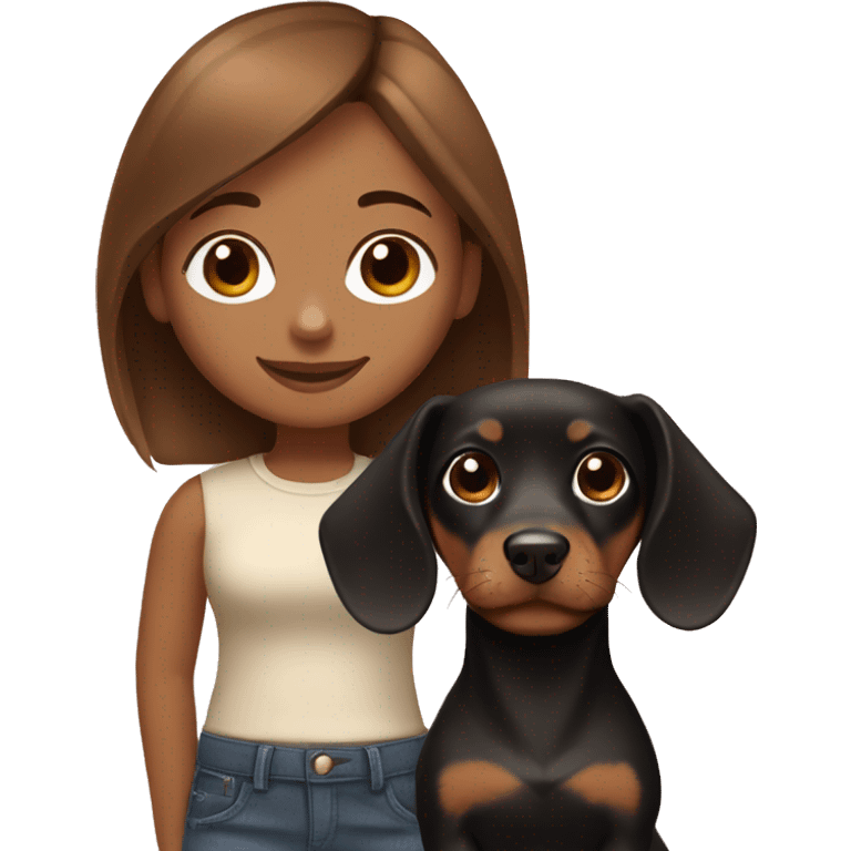 Brown hair girl with black and tan dachshund puppy emoji