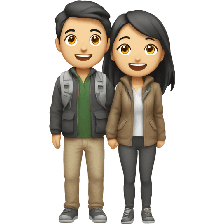 Cute young  Asian couple excitedly traveling  emoji