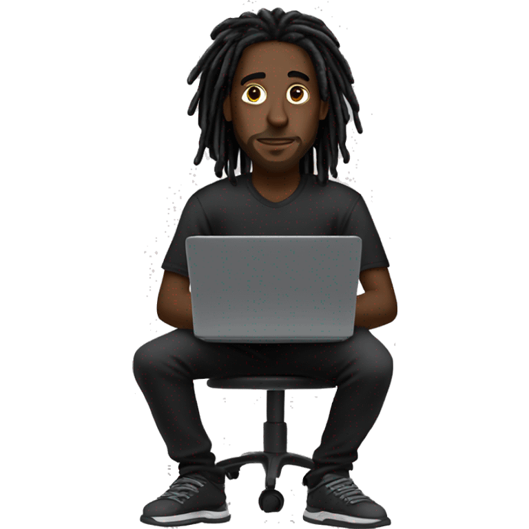 Black-guy-with-dreads-wearing-black-trackstuit-sitting-down-on-chair facing-foward-focused-on-laptop-computer- emoji