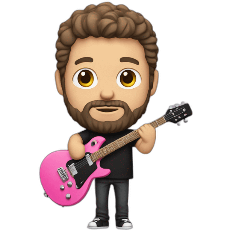 white man with beard and black t shirt and pink electric guitar emoji