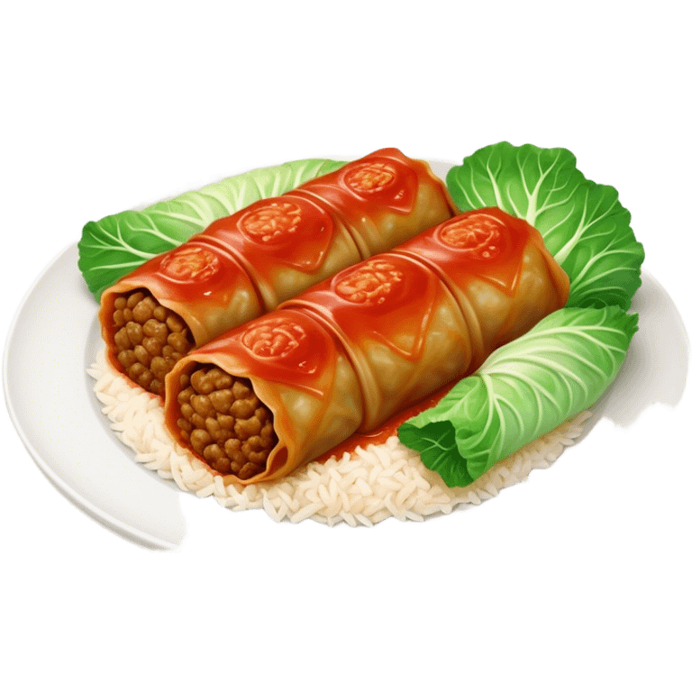 Cinematic Realistic Go≈ÇƒÖbki Dish Emoji, featuring cabbage rolls stuffed with rice and meat rendered with lifelike detail and inviting, homey lighting. emoji